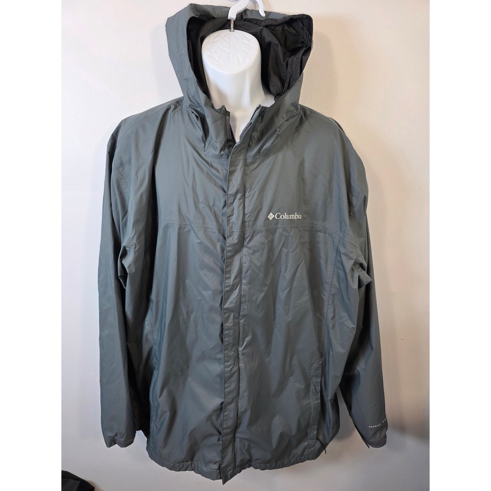 Columbia Jacket Mens 2XT Tall Gray Omni-Tech Waterproof Breathable Rain Hooded